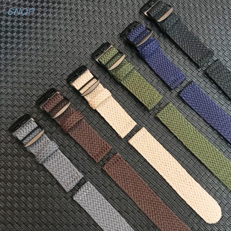 Perlon Strap Woven - 20mm 22mm Black Navy solid color