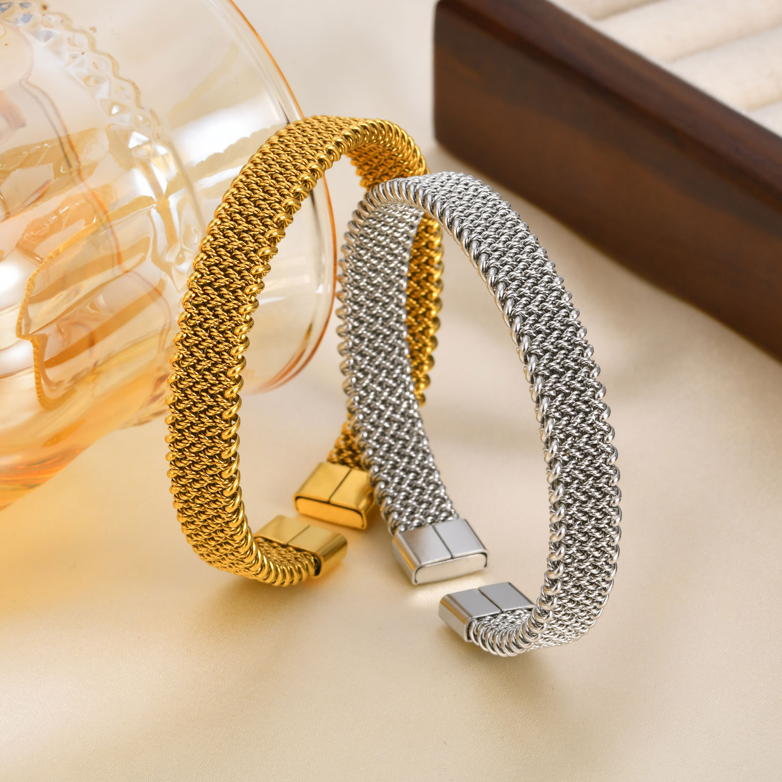 Mesh Strap Metal - 10mm Braided Stretch Strap Open Bracelet,Personalised