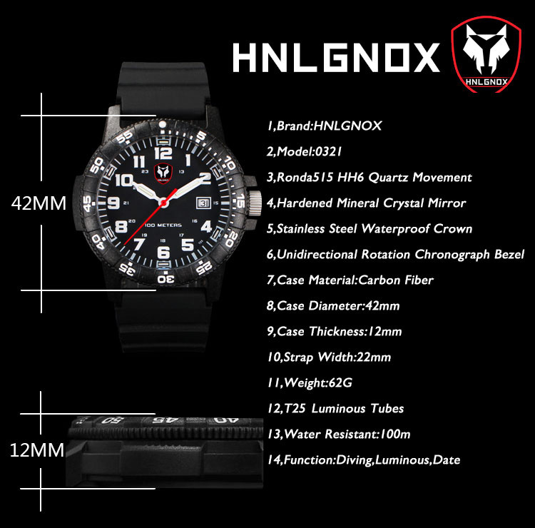 Hnlgnox Mens Pilot Watches Spo - Rubber Strap Diver 评论和价格